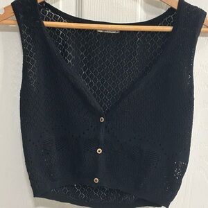 Free People Black Cropped Knit Button Tank